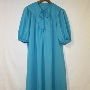 Vtg 1960s Nightgown Sz XL Blue Turquoise Babydoll Granny Core Made USA Long